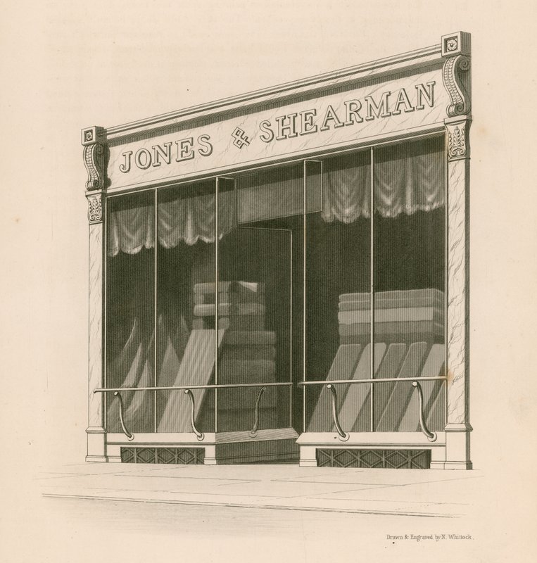 Front sklepu Messrs Jones and Shearman, Blackfriars Road, Londyn autorstwa Nathaniel Whittock