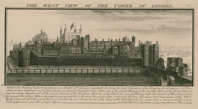 Zachodni widok na Tower of London autorstwa Nathaniel and Samuel Buck