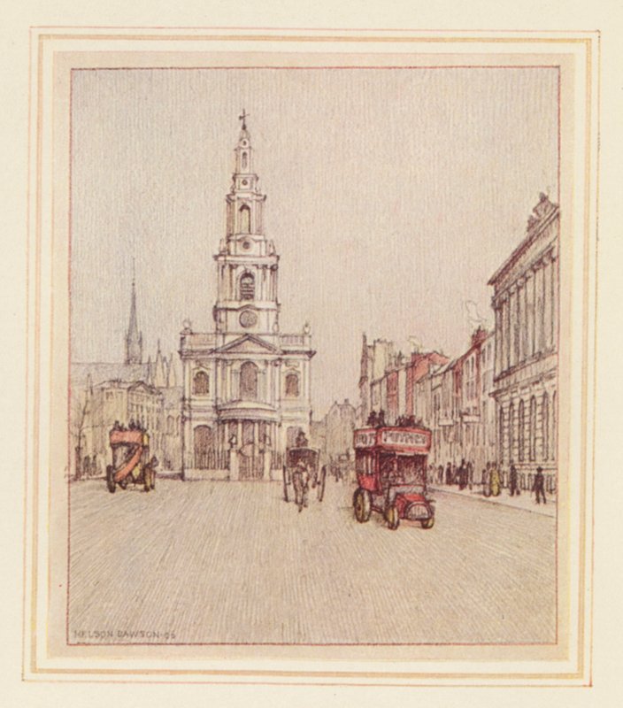 St Mary-le-Strand (kolorowa litografia) autorstwa Nelson Dawson
