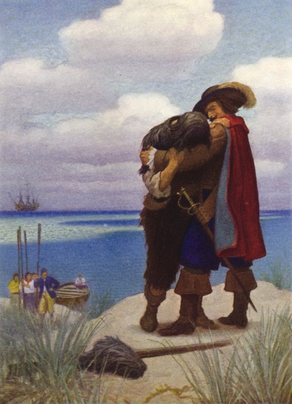 Ilustracja do Robinsona Crusoe (kolor lito) autorstwa Newell Convers (after) Wyeth