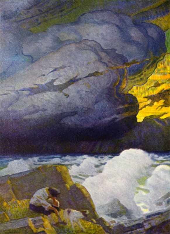 Ilustracja do Robinsona Crusoe (kolor lito) autorstwa Newell Convers (after) Wyeth