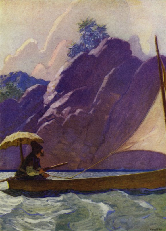 Ilustracja do Robinsona Crusoe (kolor lito) autorstwa Newell Convers (after) Wyeth