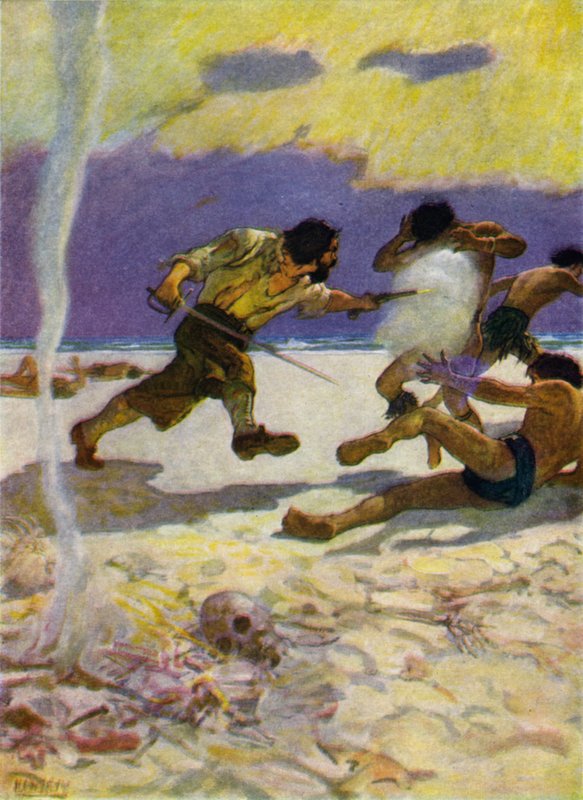 Ilustracja do Robinsona Crusoe (kolor lito) autorstwa Newell Convers (after) Wyeth