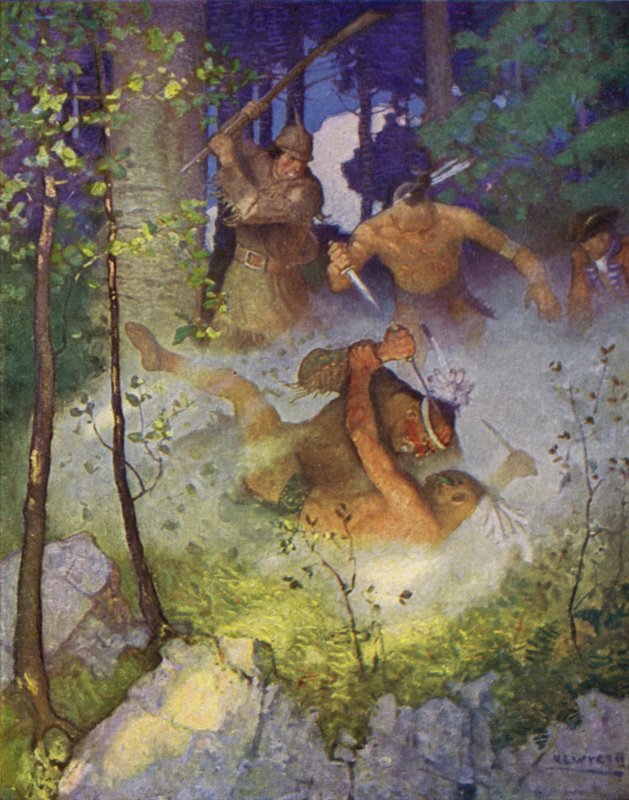 Ilustracja do Ostatniego Mohikanina (kolor lito) autorstwa Newell Convers (after) Wyeth
