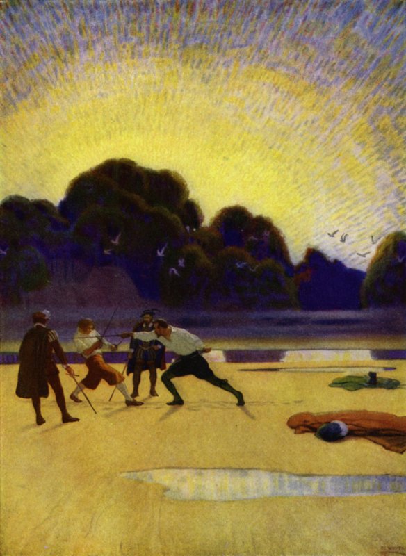 Ilustracja do Westward Ho! Charles Kingsley (kolor lito) autorstwa Newell Convers (after) Wyeth