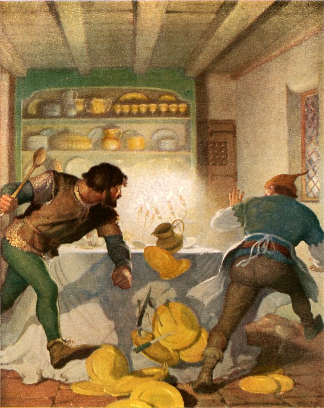 Mały John walczy z kucharzem w domu szeryfa autorstwa Newell Convers Wyeth