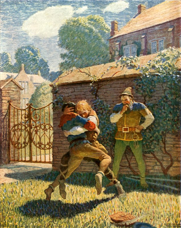 Mały John walczy na Gamewell autorstwa Newell Convers Wyeth