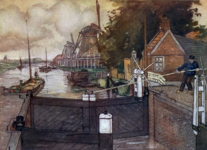 Noordervaldeursluis, Zaandam (kolor lito) autorstwa Nico Jungman