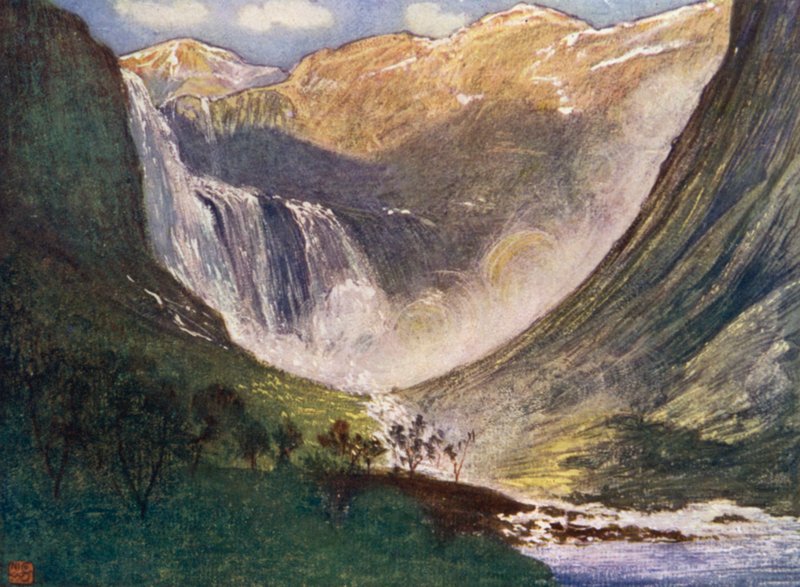 Norwegia: Skjaeggedalsfos, Hardanger (kolor lito) autorstwa Nico Jungman