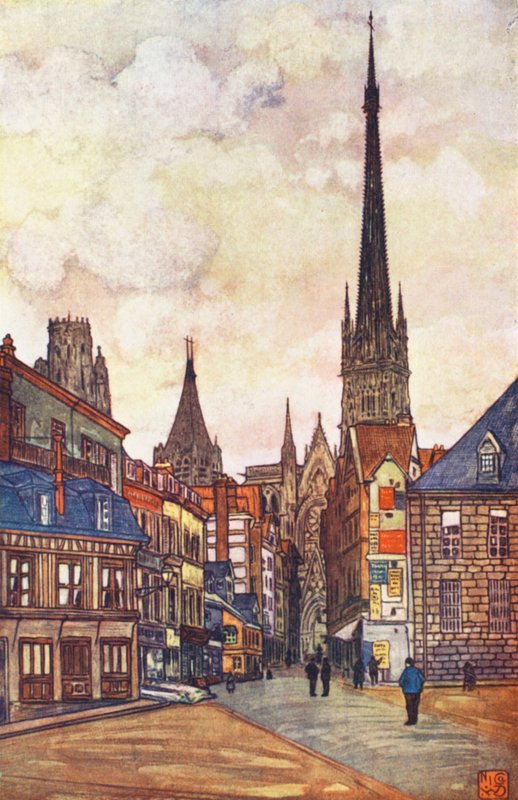 Ulica w Rouen (kolorowa litografia) autorstwa Nico Jungmann