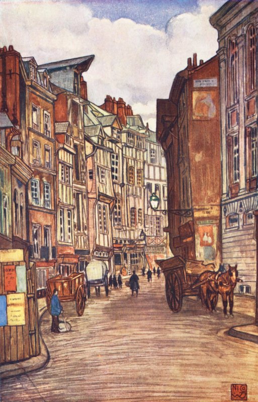 Stare domy, Rouen (kolorowa litografia) autorstwa Nico Jungmann