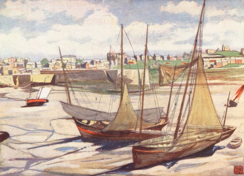 Port podczas odpływu, Granville (kolorowa litografia) autorstwa Nico Jungmann