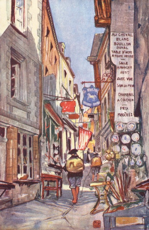The Street, Mont St Michel (kolorowa litografia) autorstwa Nico Jungmann