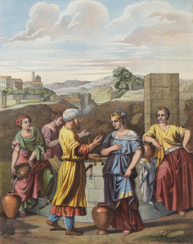 Eliezer i Rebecca przy studni autorstwa after Nicolas Poussin