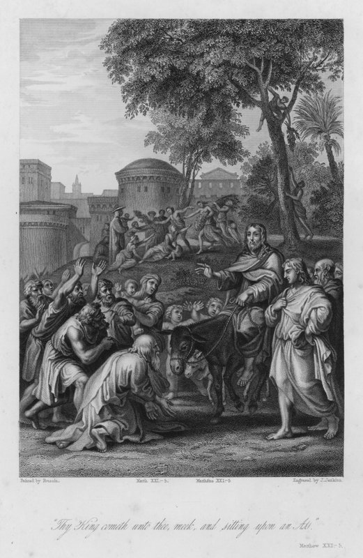 Wejście Chrystusa do Jerozolimy, Mateusz XXI, 5 (rycina) autorstwa Nicolas (after) Poussin