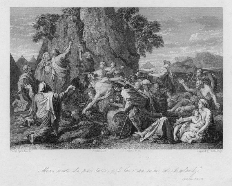Mojżesz uderzający w skałę, Liczb XX autorstwa Nicolas (after) Poussin