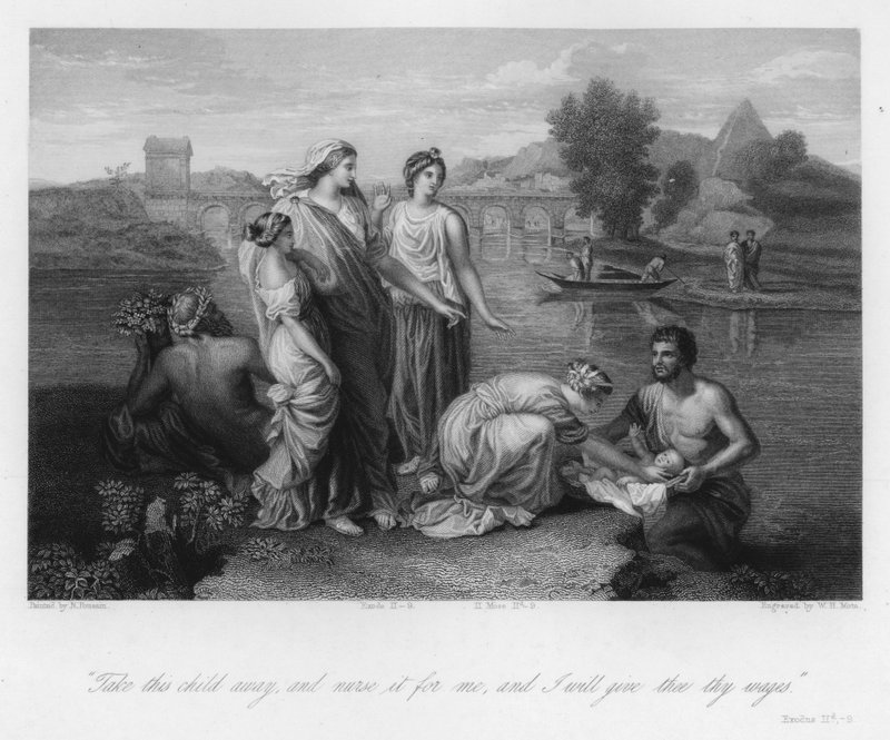 Znalezienie Mojżesza, Księga Wyjścia II, 9 (rycina) autorstwa Nicolas (after) Poussin