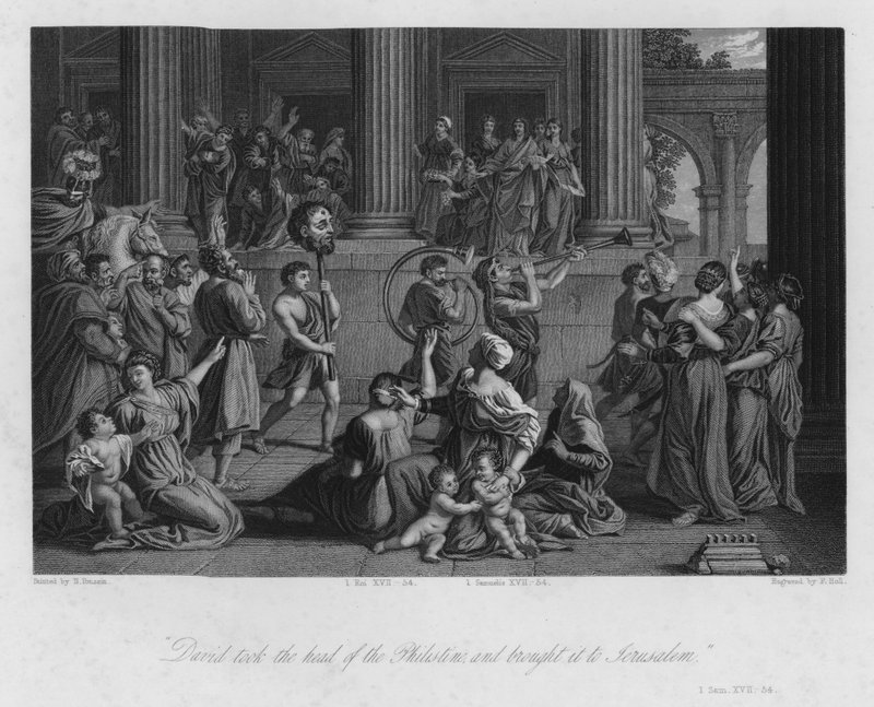 Triumf Dawida, I Samuel XVII, 54 (rycina) autorstwa Nicolas (after) Poussin