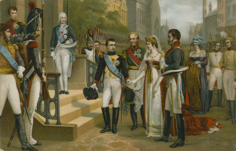 Napoleon przyjmujący królową Luizę Pruską w Tilsit, 6 lipca 1807 r. autorstwa Nicolas Louis Francois Gosse