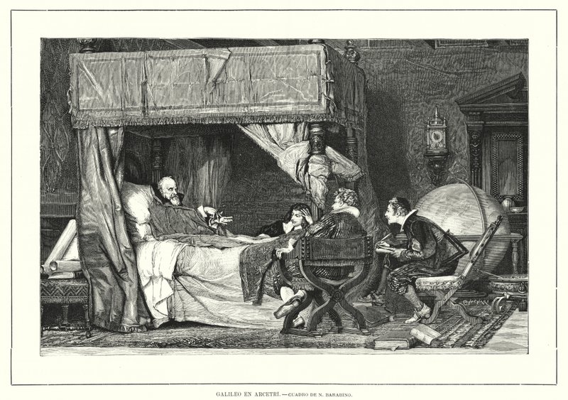 Włoski astronom Galileo Galilei w Arcetri we Włoszech, gdzie zmarł w 1642 r. (lit) autorstwa Nicolo (after) Barabino