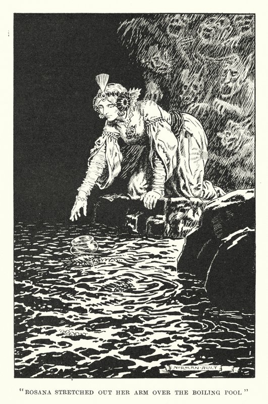 "Rosana wyciągnęła rękę nad wrzącym basenem" (litografia) autorstwa Norman Ault