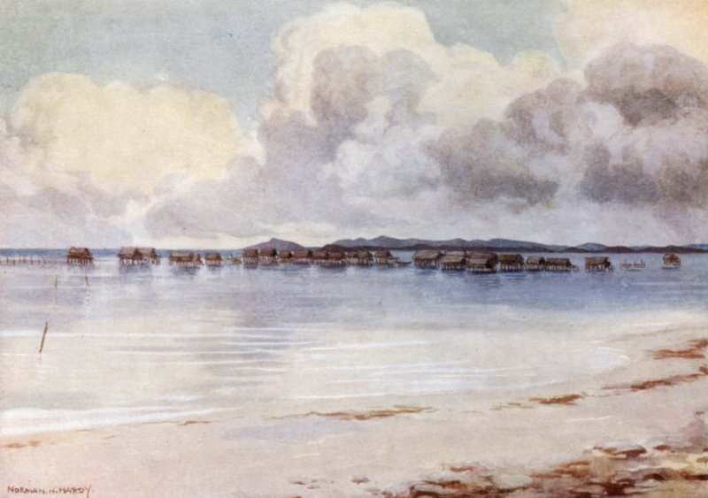 Marine Village, Tupusuli, Nowa Gwinea Brytyjska (kolor lito) autorstwa Norman Hardy