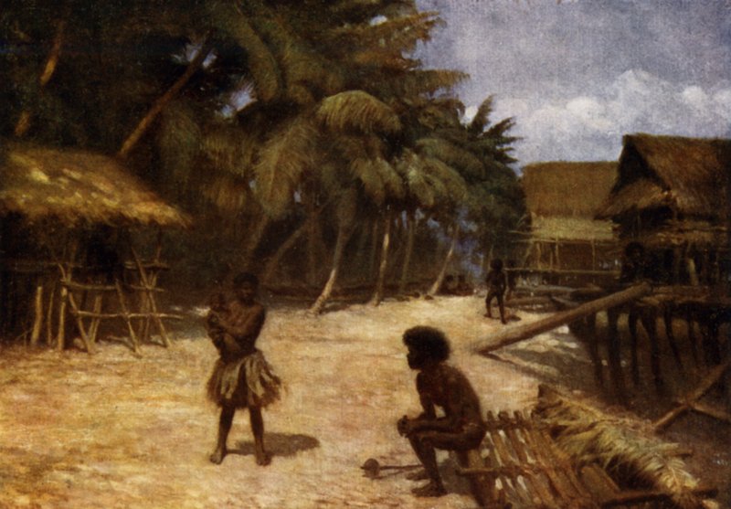 Motu Village, Port Moresby, Nowa Gwinea Brytyjska (kolor lito) autorstwa Norman Hardy