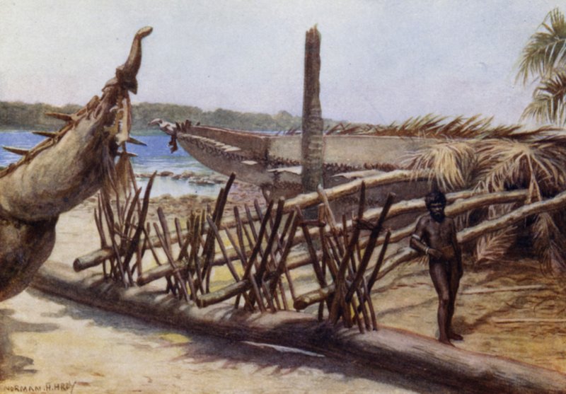 Old War Canoes, niedaleko Malekuli, Nowe Hebrydy (kolor lito) autorstwa Norman Hardy