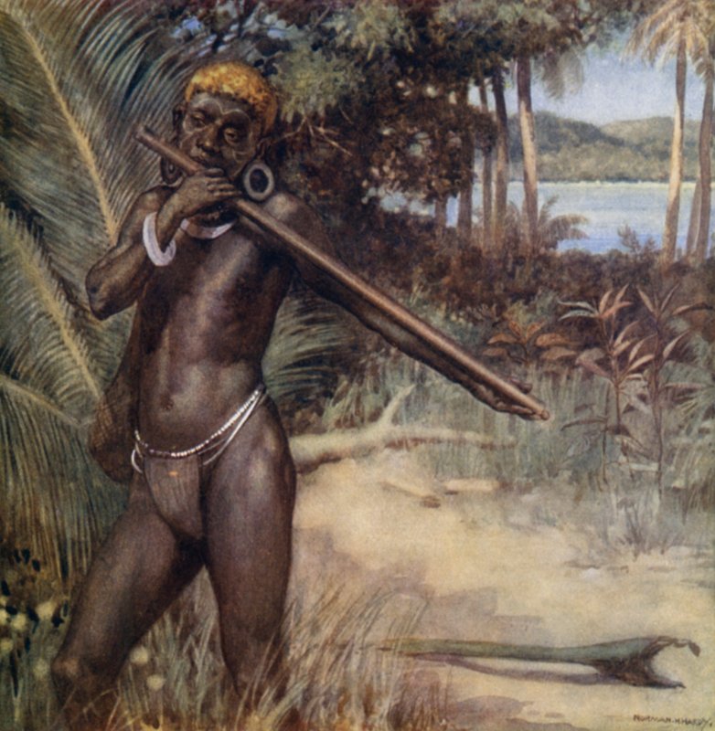 Solomon Islander grający na „Ivivu” lub flecie (kolor lito) autorstwa Norman Hardy
