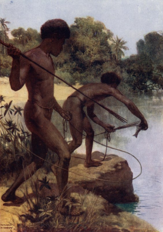Spearing Fish, Nowa Gwinea Brytyjska (kolor lito) autorstwa Norman Hardy