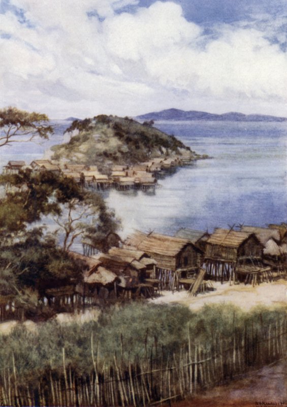 Wyspa Elevera z Mission Station, Port Moresby, Brytyjska Nowa Gwinea (kolor lito) autorstwa Norman Hardy