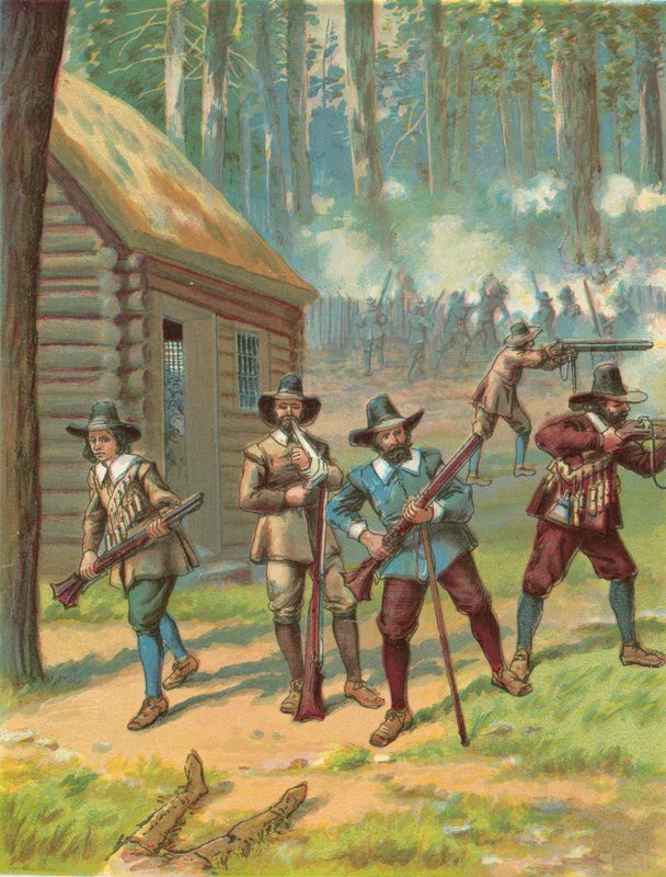 Pielgrzymi walczący z Indianami autorstwa North American