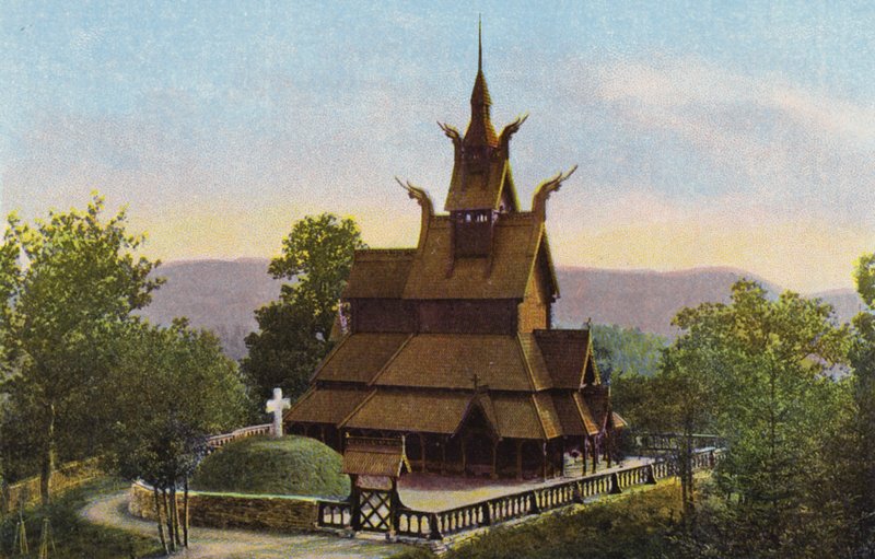 Norge / Norwegia: Fantoft Stavkirke (zdjęcie kolorowe) autorstwa Norwegian Photographer