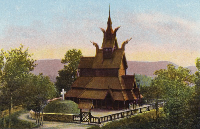 Norge / Norwegia: Fantoft Stavkirke (zdjęcie kolorowe) autorstwa Norwegian Photographer