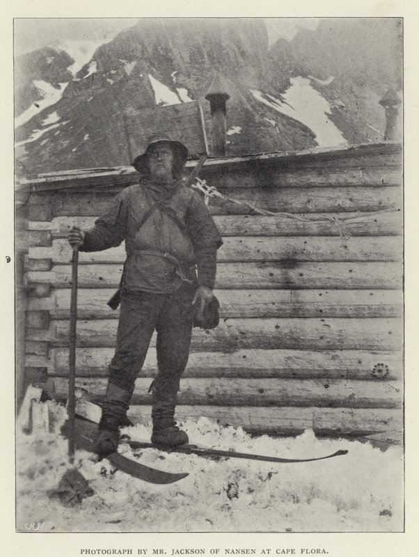 Zdjęcie pana Jacksona z Nansen w Cape Flora (zdjęcie czarno-białe) autorstwa Norwegian Photographer