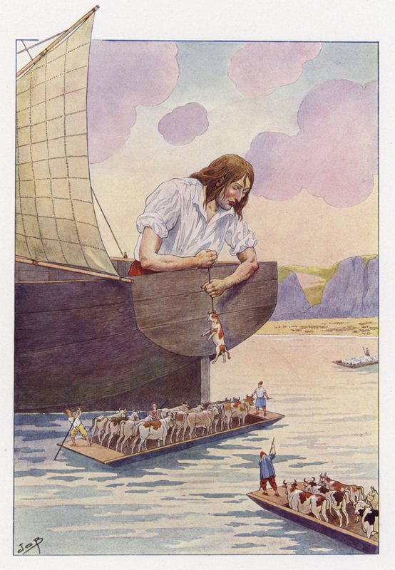 Ilustracja do podróży Guliwera autorstwa Onfray de Breville Job