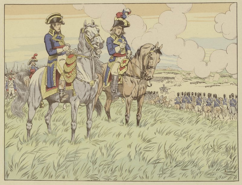 Napoleon i generał Louis Desaix w bitwie pod Marengo, 24 czerwca 1800 r autorstwa Onfray de Breville Job