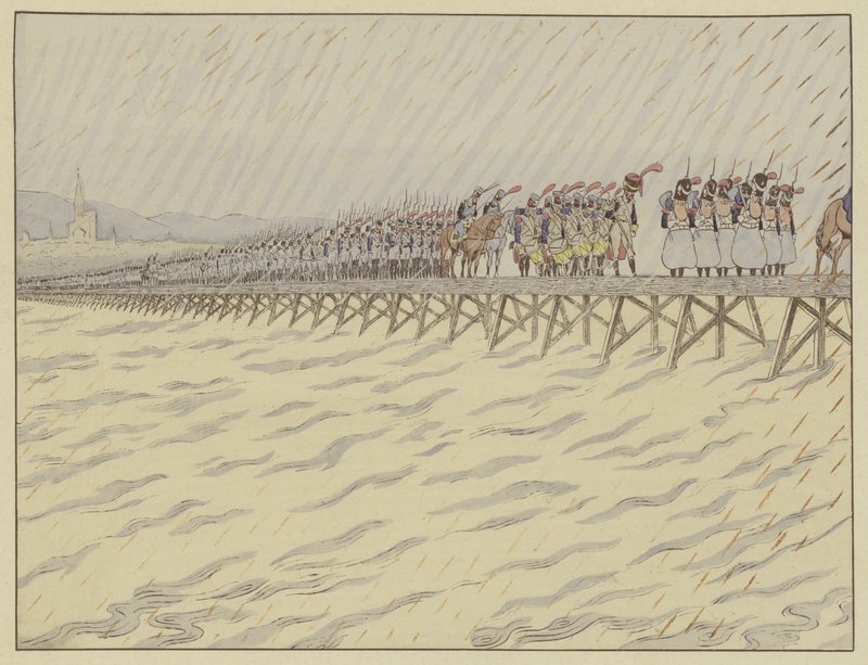 Napoleon i jego armia przekraczają Ren w Kehl, 1 października 1805 r autorstwa Onfray de Breville Job