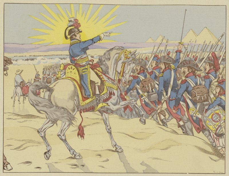Napoleon inspirujący swoje wojska w bitwie pod piramidami, Egipt, 21 lipca 1798 r. autorstwa Onfray de Breville Job