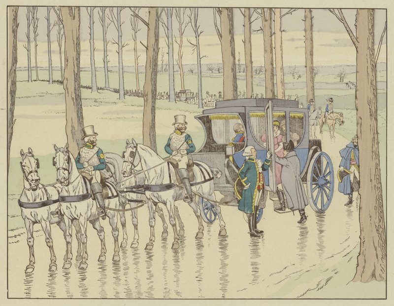 Spotkanie Napoleona z arcyksiężną Marie-Louise z Austrii, którą musi poślubić, 27 marca 1810 r autorstwa Onfray de Breville Job