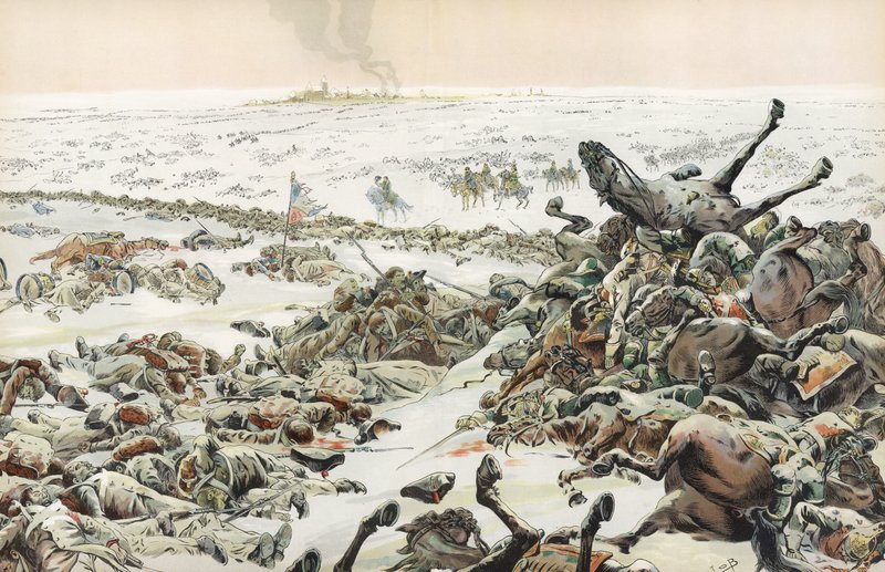Napoleon obserwujący rzeź w nierozstrzygniętej bitwie pod Eylau, luty 1807 autorstwa Onfray de Breville Job