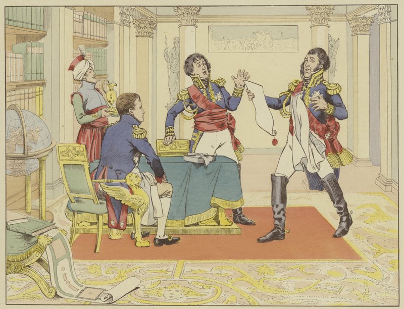 Napoleon wynagradzający marszałka Lefevre przez uczynienie z niego księcia gdańskiego po zdobyciu miasta przez Prusaków, 24 maja 1807 r. autorstwa Onfray de Breville Job