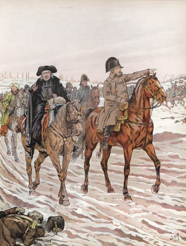 Napoleon, jadący obok Abbe Henriota, 1814 autorstwa Onfray de Breville Job