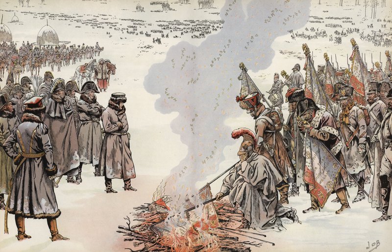Kampania rosyjska Napoleona, palenie sztandarów, 23 listopada 1812 r. autorstwa Onfray de Breville Job