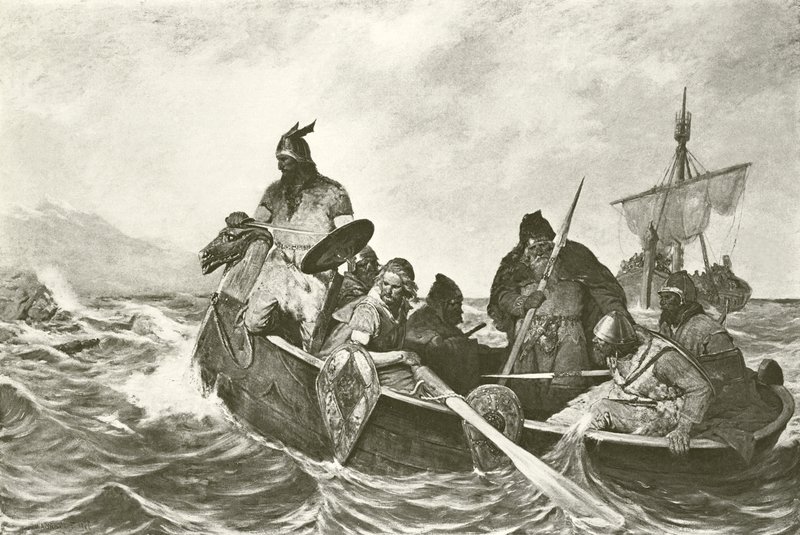 Leif Ericson u wybrzeży Vineland (wklęsłodruk) autorstwa Oscar Wergeland