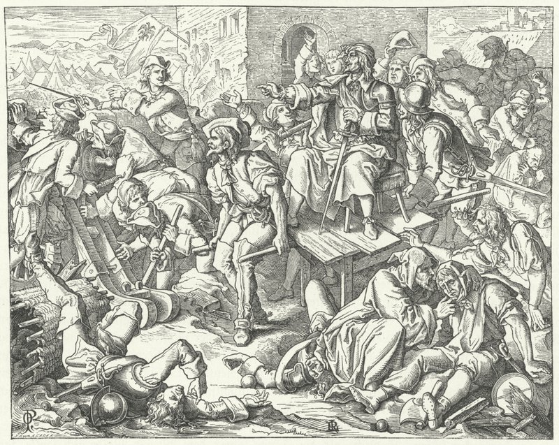 Ranny hrabia Ernst Rudiger von Starhemberg wśród obrońców Wiednia, 1683 autorstwa Oskar Pletsch
