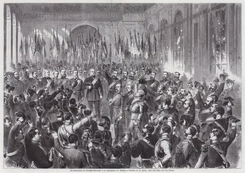 Proklamacja króla pruskiego Wilhelma I cesarzem Niemiec, Sala Lustrzana, Palais de Versailles, Francja autorstwa Otto Edmund Guenther