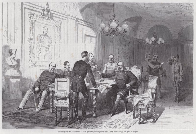 Dowódcy armii pruskiej na naradzie wojennej w Wersalu, wojna francusko-pruska, 6 grudnia 1870 (rycina) autorstwa Otto Johann Heinrich Heyden