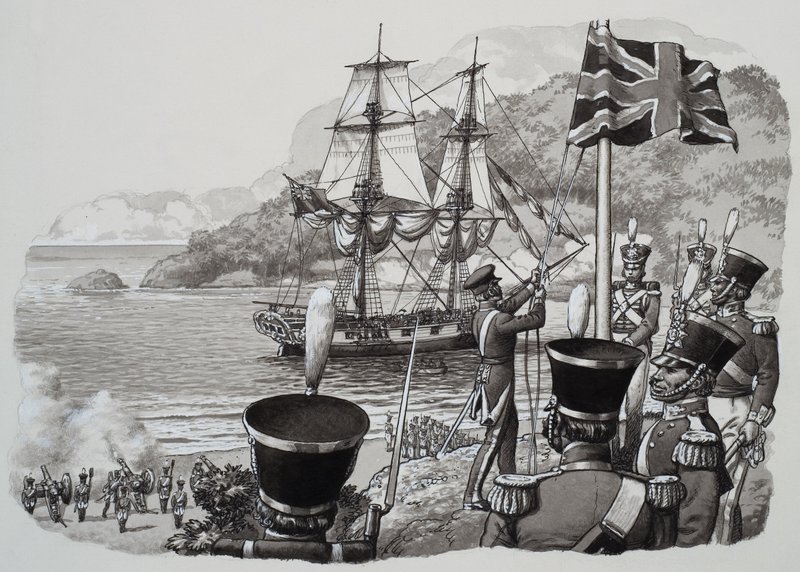 Przybycie do Australii Zachodniej 21 stycznia 1827 roku (gwasz na papierze) autorstwa Pat (1907 95) Nicolle