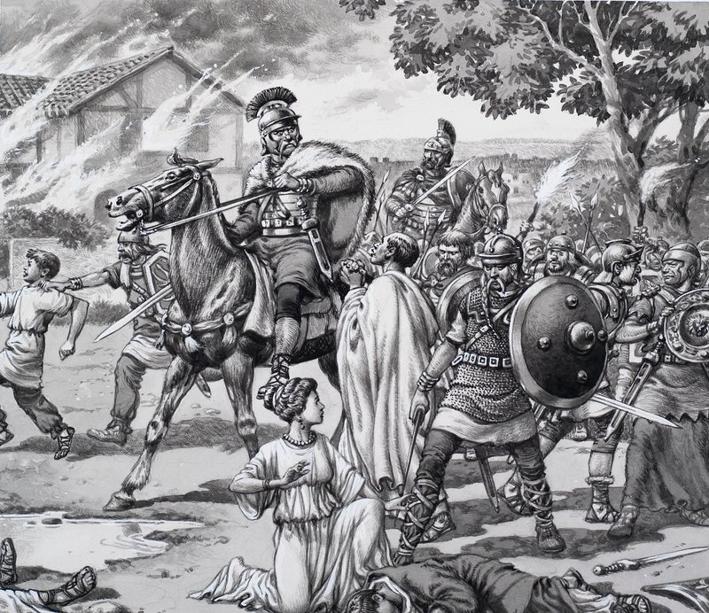 Barbarzyński atak na Romano British autorstwa Pat (1907-95) Nicolle